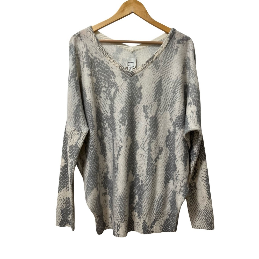 Anthropologie Maeve V Neck Cashmere Sweater Size M Snake Print Boxy Oversized‎